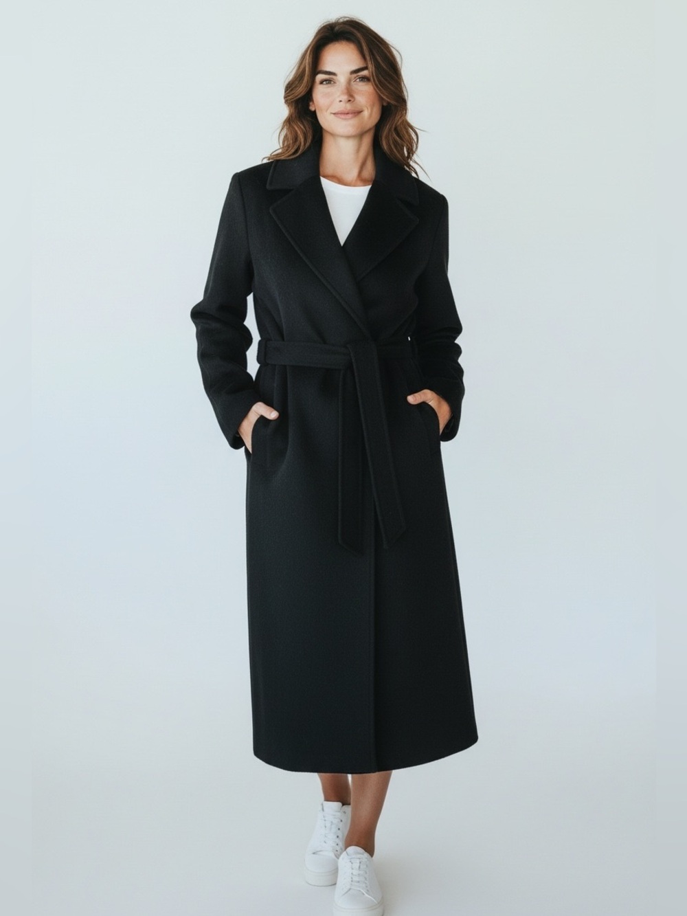 Steve Madden Women’s Black Long Belted Coat